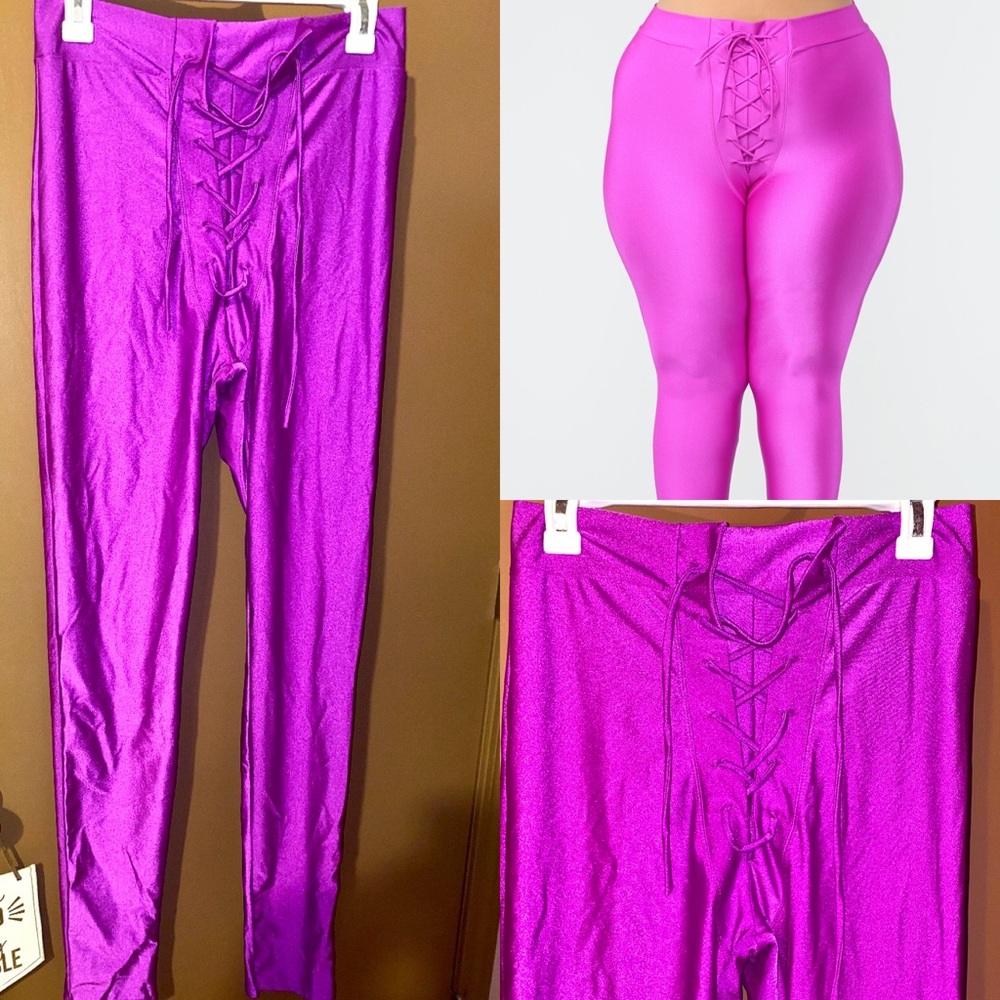 Lace Up Spandex Disco Leggings
